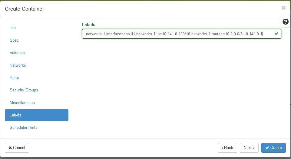 Containers labels page