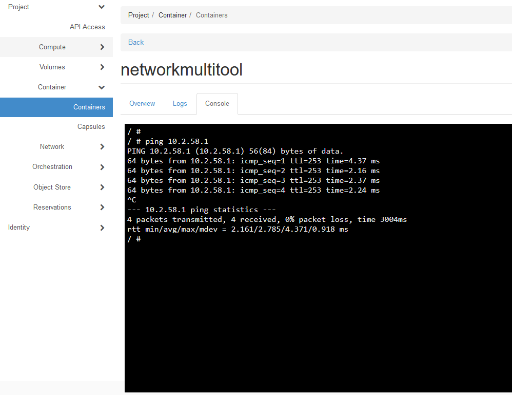 Container console page