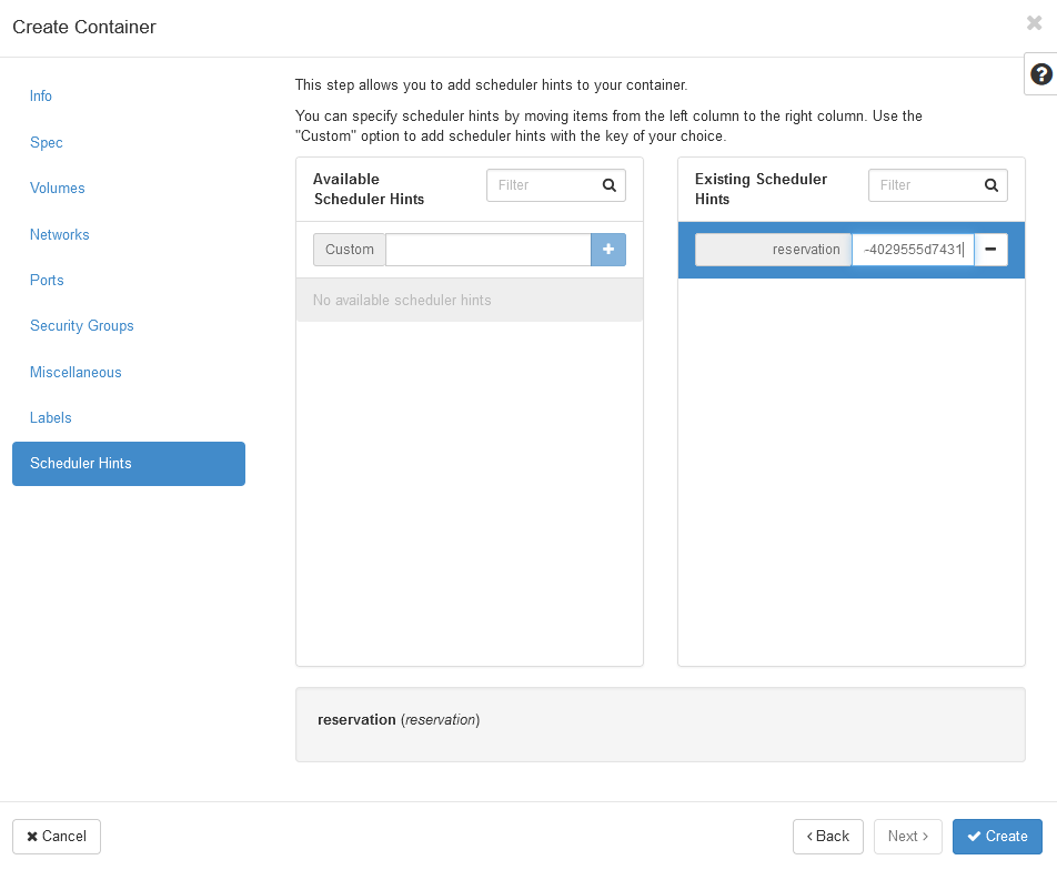 Create container, third screen