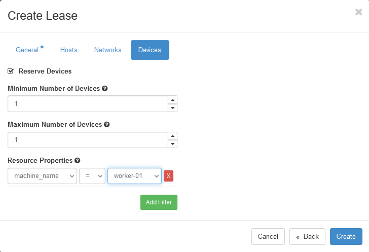 The Create Lease dialog